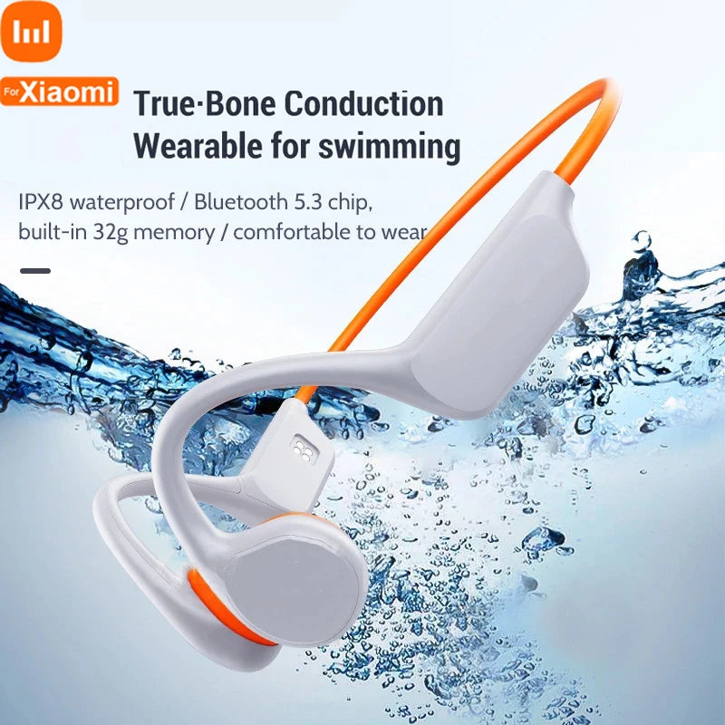 For Xiaomi Bone Conduction Swimming Headset Bluetooth IPX8 Waterproof Earphone Wireless Sports Headphone with Mic Stereo Earbuds